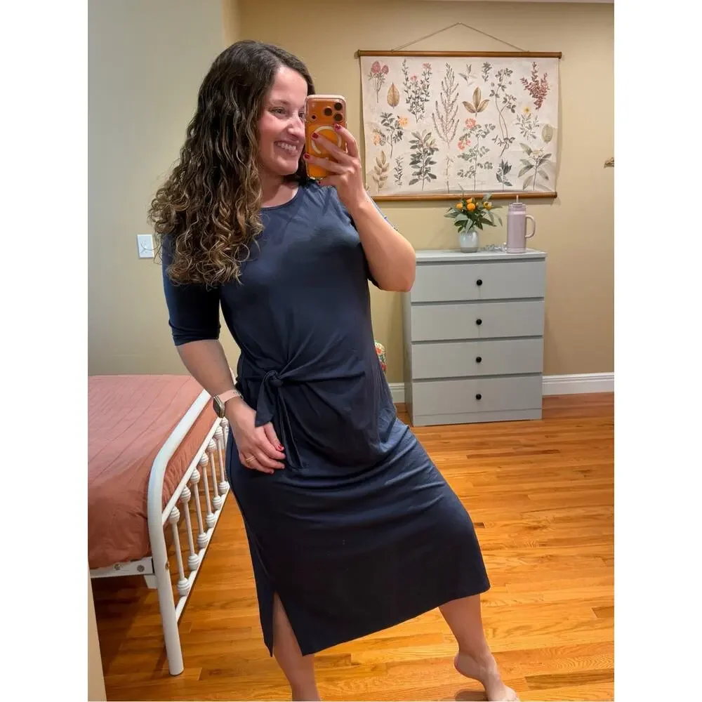 Garnet Hill Navy Tie-Detail Midi Dress Large
